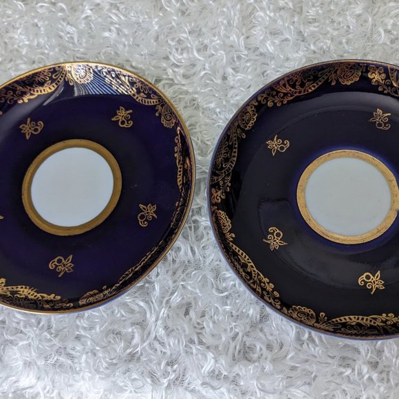 Lomonosov Porcelain Golden Frieze Cobalt 2 Tea Cups Saucers - 22 Karat Gold - Picture 6 of 11